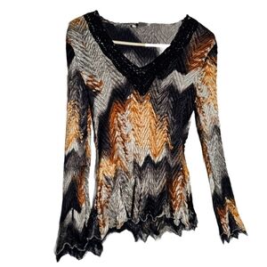 Alberto Makali y2k metallic long sleeve blouse crinkle